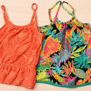 Girls Tropical Print & Coral Tank Tops